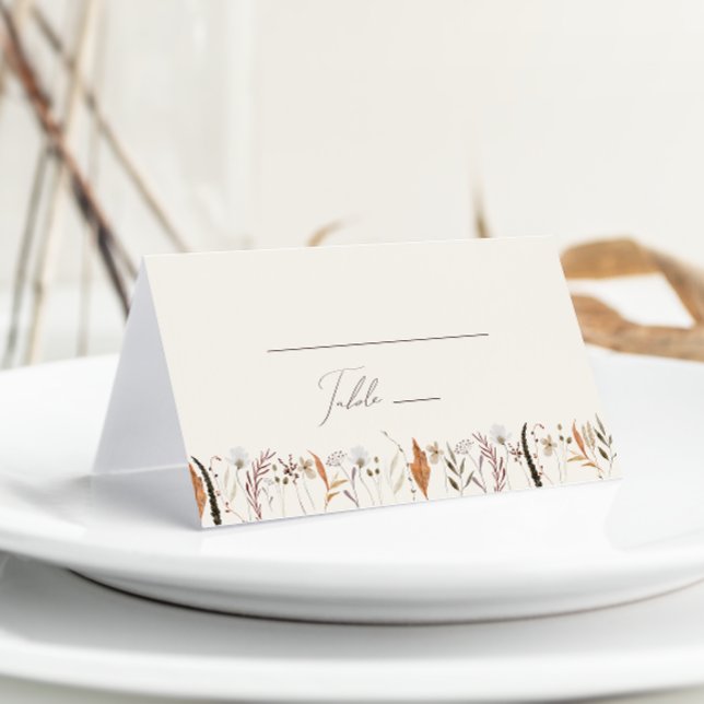 Boho Autumn Wildflower | Beige Folded  Place Card (Creator Uploaded)