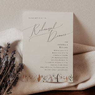 Boho Autumn Wildflower Beige Rehearsal Dinner Invitation