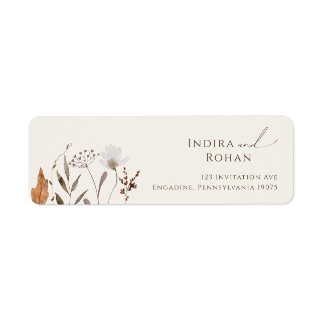 Boho Autumn Wildflower Beige Return Address Label (Front)