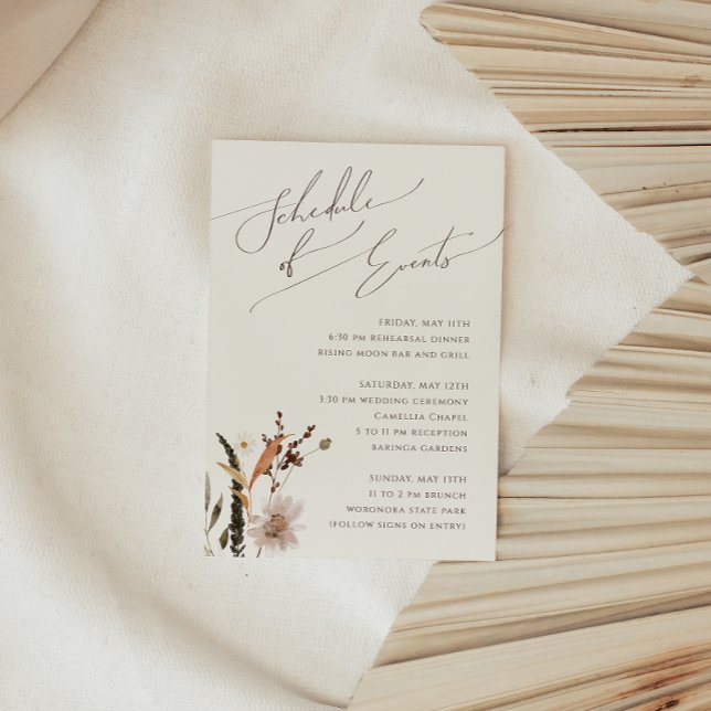 Boho Autumn Wildflower | Beige Schedule of Events Enclosure Card (Creator Uploaded)