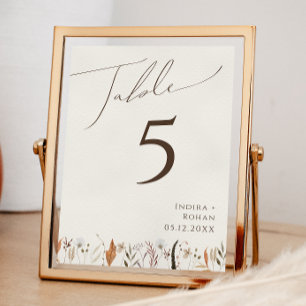 Boho Autumn Wildflower Beige Table Number