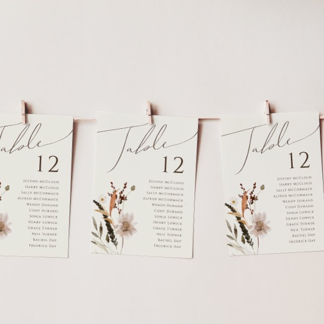 Boho Autumn Wildflower | Beige Table Number Chart (Creator Uploaded)
