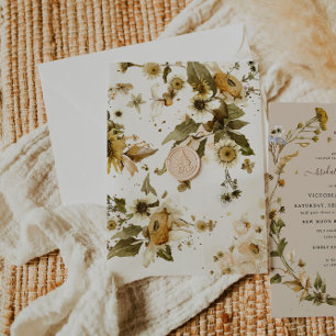 Boho Autumn Wildflower   Botanical Pressed Flowers Vellum Invitations