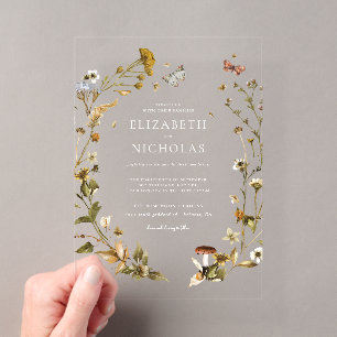 Boho Autumn Wildflower Botanical Wedding Acrylic Invitations