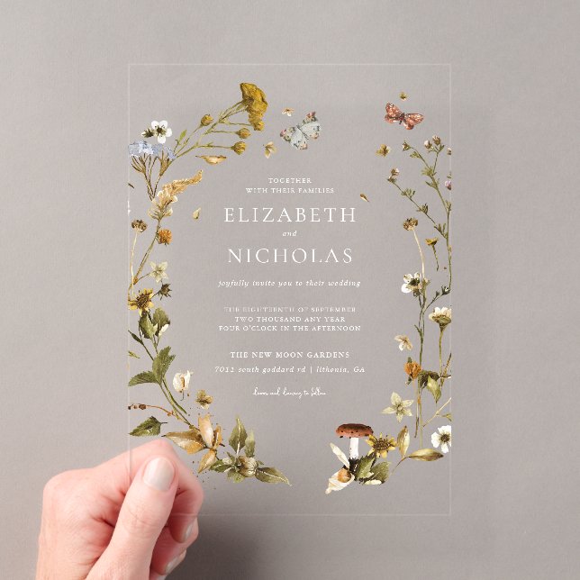 Boho Autumn Wildflower | Botanical Wedding Acrylic Invitations (Insitu (Handheld))