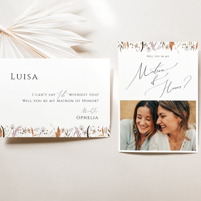Boho Autumn Wildflower Photo Matron of Honour Card (Creator Uploaded)