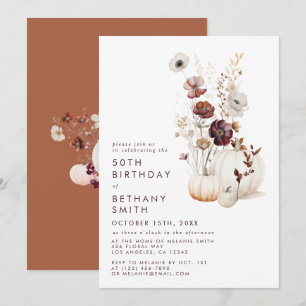 Boho Autumn Wildflower Pumpkin Birthday Party Invitation