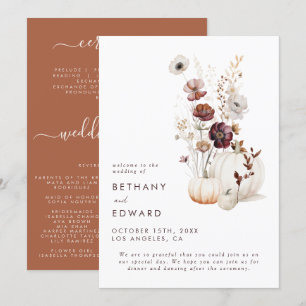 Boho Autumn Wildflower Pumpkin Wedding Program
