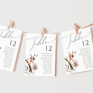 Boho Autumn Wildflower   Table Number Chart