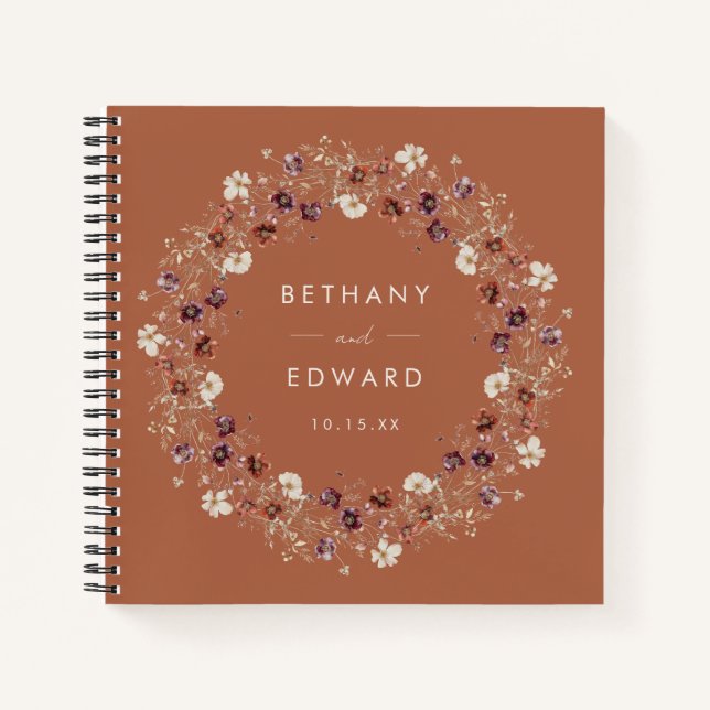 Boho Autumn Wildflower Wedding Guestbook Notebook (Front)