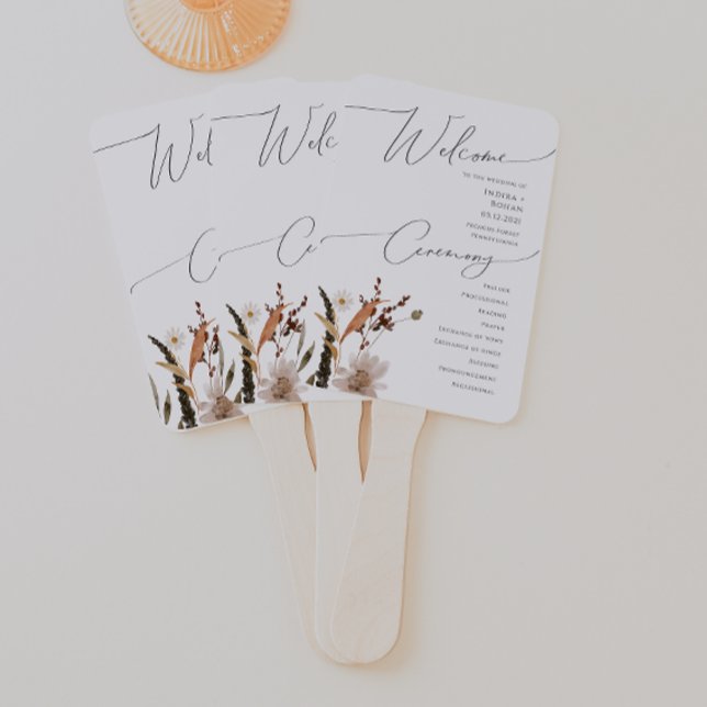 Boho Autumn Wildflower | Wedding Program Hand Fan (Creator Uploaded)