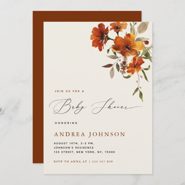 Boho Autumn Wildflowers Cozy Fall Baby Shower Invitation (Front/Back)