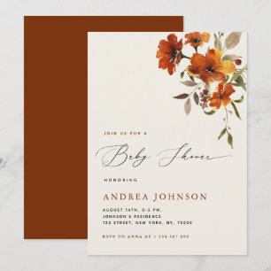 Boho Autumn Wildflowers Cozy Fall Baby Shower Invitation