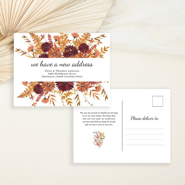 Boho Autumn Wildflowers | Moving Announcement Postcard (Creator Uploaded)
