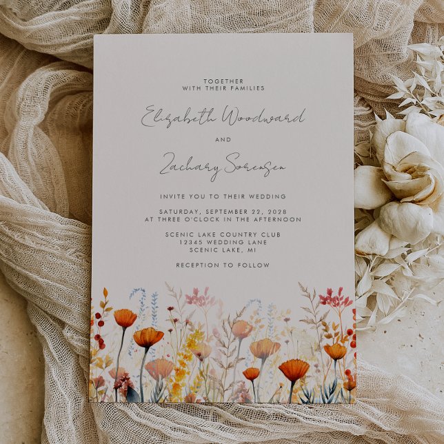 Boho Autumn Wildflowers Watercolor Floral Wedding Invitation (Creator Uploaded)