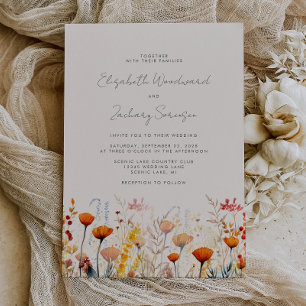 Boho Autumn Wildflowers Watercolor Floral Wedding Invitation