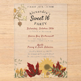 Boho Autumnal Chic Sweet 16 Acrylic Invitations