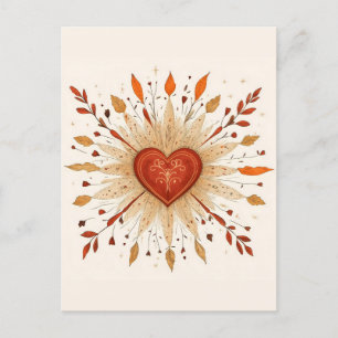 Boho Autumnal Heart Illustration Postcard