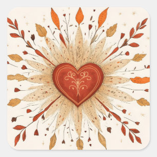 Boho Autumnal Heart Illustration Square Sticker