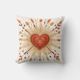 Boho Autumnal Heart Illustration Throw Pillow