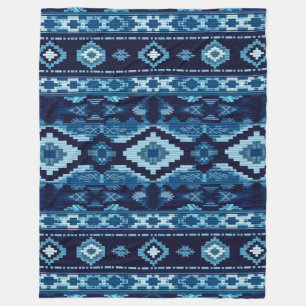 Boho Aztec Blue Knitted Design Fleece Blanket