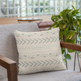 Boho Aztec Sage Green Throw Pillow