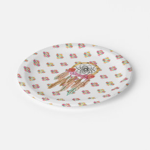 Boho Aztec Watercolor Native American Dreamcatcher Paper Plate