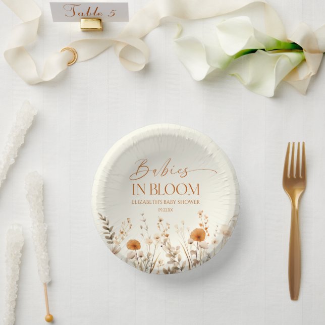 Boho Babies In Bloom Wildflower Twins Baby Shower Paper Plate (Wedding)