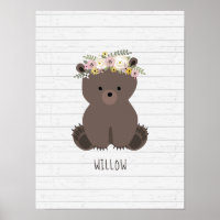 Boho Baby Bear Wood Personalized Nursery Artwork
