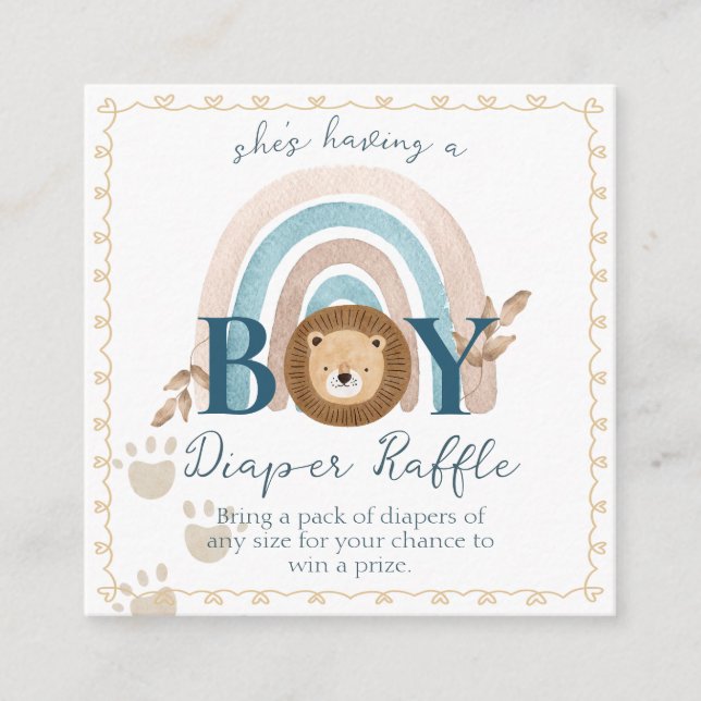 Boho Baby Boy Lion Cub Diaper Raffle Enclosure Card (Front)