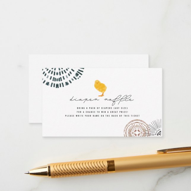 Boho Baby Chick Diaper Raffle Ticket Enclosure Card (Front/Back In Situ)