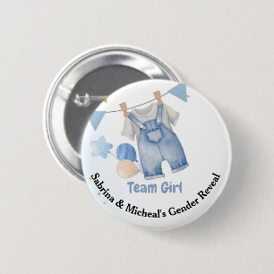 Boho Baby Clotheline Gender Reveal Team Girl 2 Inch Round Button