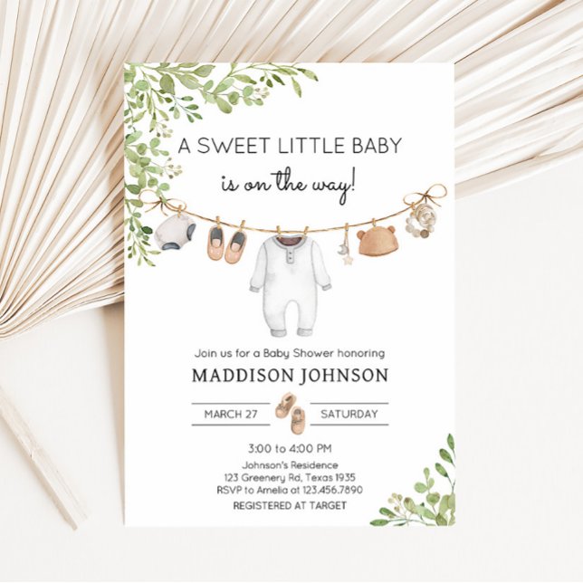 Boho Baby Clothes Baby Shower  Invitation (A Sweet Little Baby Boho Baby Shower Invitation)