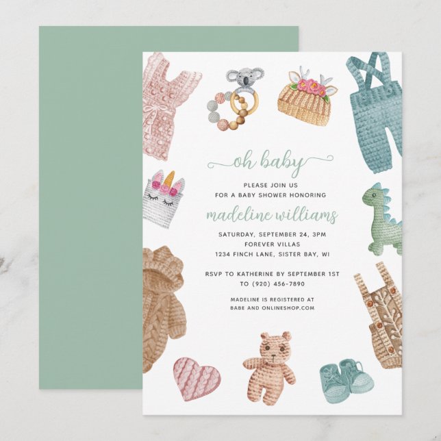 BOHO Baby Clothes Gender Neutral Oh Baby Shower  I Invitation (Front/Back)