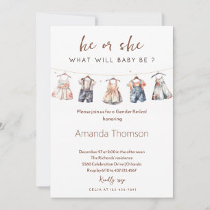 Boho Baby Clothes Gender Reveal  Invitation