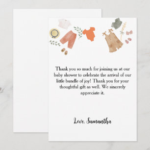 Boho baby clothes thank you baby shower card