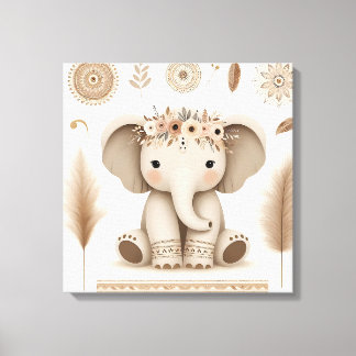 Boho Baby Elephant Mandala Wall Art | Cute Animal 