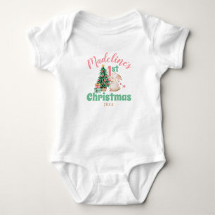 Boho Baby First Christmas with Name Rabbit Tree Bodysuit