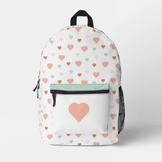 Boho baby girl cute pastel love hearts printed backpack (Front)