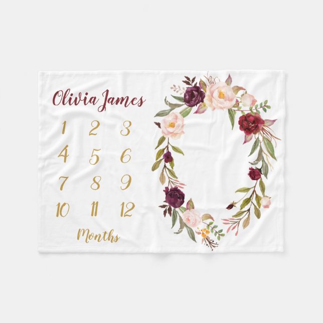 Boho Baby Girl Milestone Monthly Baby Blanket (Front (Horizontal))