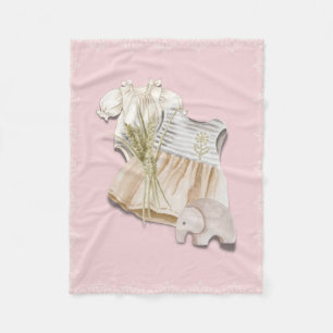 Boho Baby Girl Outfit with Elephant Pink Nursery Fleece Blanket