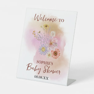 Boho Baby In Bloom Baby Shower Welcome Pedestal Sign