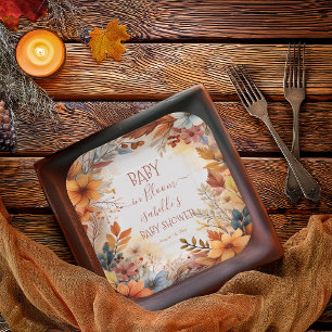 Boho Baby in Bloom Fall Floral Frame Baby Shower Paper Plate