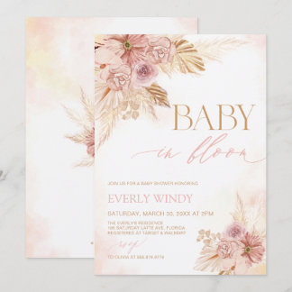 Boho Baby in Bloom Pampas Baby shower Invitation
