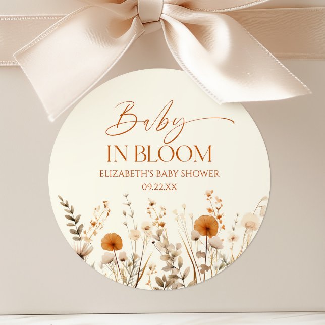 Boho Baby In Bloom Wildflower Baby Shower Classic Round Sticker (Creator Uploaded)