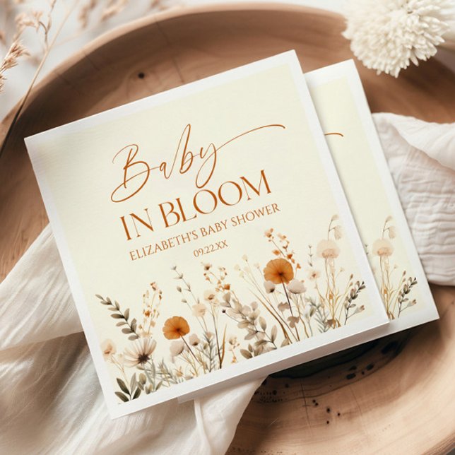 Boho Baby In Bloom Wildflower Baby Shower Napkin (Creator Uploaded)