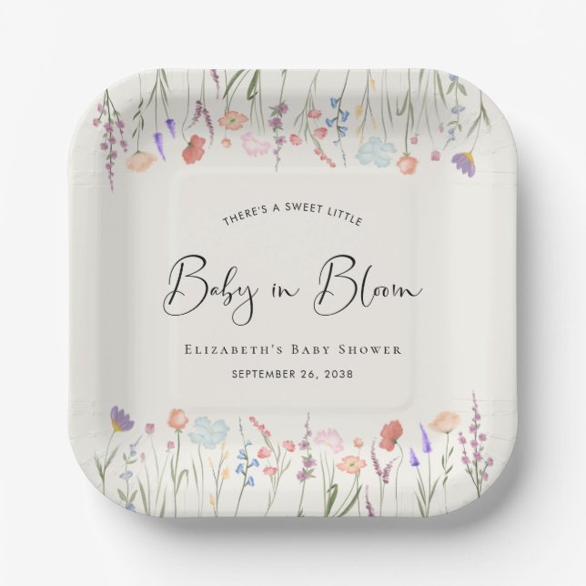 Boho Baby in Bloom Wildflower Cream Baby Shower Paper Plate (Front)
