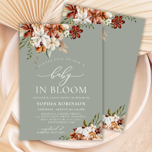 Boho Baby in Bloom Wildflower Green Baby Shower  Invitation