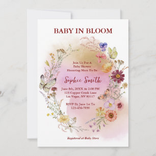 Boho Baby In bloom Wildflower Watercolor Invitation