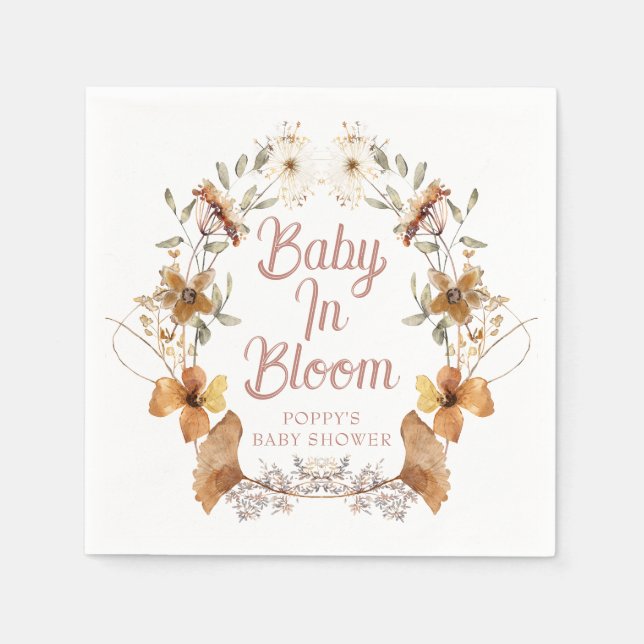 Boho Baby In Bloom Wildflowers Baby Shower Napkin (Front)